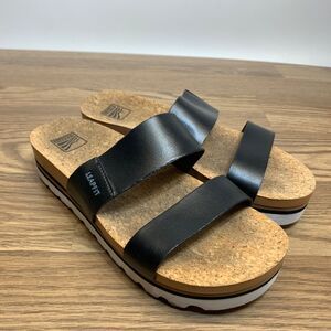 REEF Cushion Vista Hi Women’s Black Vegan Leather Two Strap Platform Sandal Sz 9